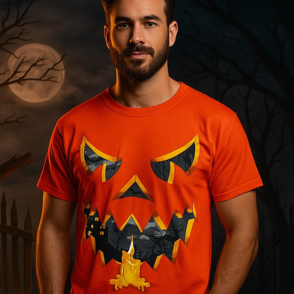 Halloween Men’s Jerzees Orange Graphic T-Shirt Size M New Without Tags